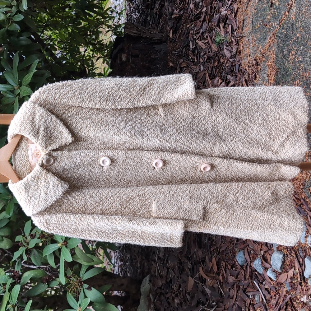 Vintage 50s 60s 100% Wool Lined Cream Textured Tweed Coat